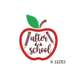 Apple After School with Pencils Embroidery Design for Machine in 6 Sizes, Multi Formats Digital File, Instant  Download, Embroidery Design