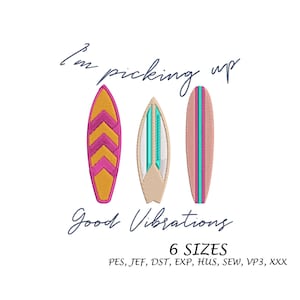 Surfboard Embroidery Design: Summer Beach Theme (6 Sizes, Digital File)