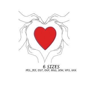 Line Art Hands & Heart Embroidery Design: 6 Sizes (Digital File)