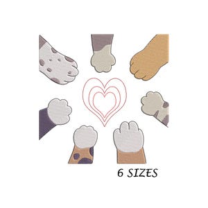Cat Dog Paws and Heart Embroidery Design, Machine Embroidery Design, 6 Sizes Digital File, Animal Lover Embroidery Design, Multi Formats