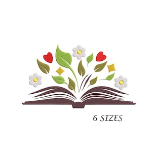 Open Book with Leaves Flowers and Hearts Embroidery Design for Machine in 6 Sizes, Digital File, Instant Download, Machine Embroidery Design
