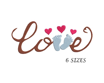 Love Baby Feet Embroidery Design: Hearts, 6 Sizes (Digital File)