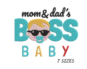 Mom and Dad Baby Boss Machine Embroidery Design, Baby Boy Embroidery Design in 7 Sizes, Digital File Multi Formats, Instant Download Design