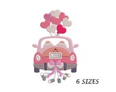 Wedding Car Embroidery Design: Love Balloons (Digital File, 6 Sizes)