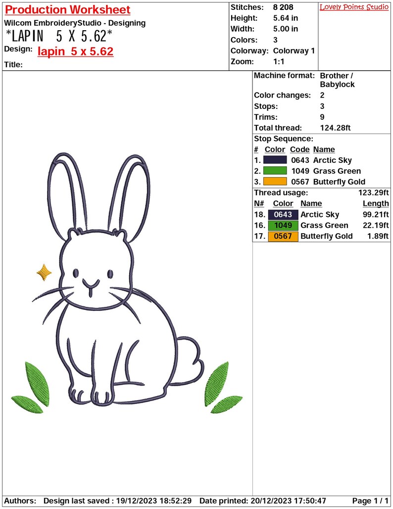 Pu&ograve; includere: Un disegno in bianco e nero di un coniglio dei cartoni animati seduto con foglie verdi su entrambi i lati. Il design &egrave; intitolato "*LAPIN 5 X 5.62*" e "lapin 5 x 5.62".