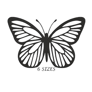 May include: Black and white outline of a butterfly with detailed wings. 6 SIZES.
