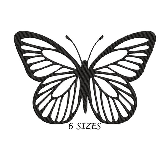 Butterfly Outline Embroidery Design: Black Stitch, 6 Sizes (Digital File)
