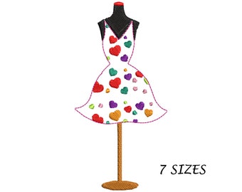 Heart Dress Mannequin Embroidery Design: Multi Formats, 7 Sizes (Digital File)