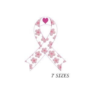 Breast Cancer Awareness Ribbon Embroidery Design, Cancer Flowered Pink Ribbon Embroidery Design, Machine Embroidery Design, 7 Sizes