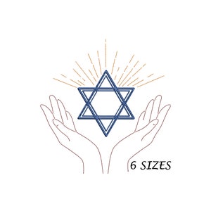 Hands with Shinning Star of David Embroidery Design in 6 Sizes, Digital File,  Multi Formats Design, Instant Download, Rising Star of David