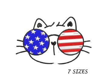 Patriotic Cat Embroidery Design: 4th of July Machine File (Digital Download, 7 sizes)