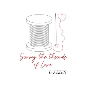 Diseño de bordado con carrete de hilo de arte lineal: Cita de amor (archivo digital, 6 tamaños)