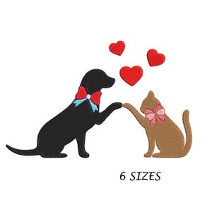 Dog And Cat in Love Embroidery Design, 6 Sizes Digital File, Instant Download, Machine Embroidery Design, Multi Formats File, Dog Loves Cat