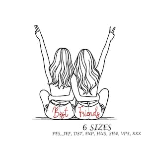 Best Friends Girls Embroidery Design, Girls Embroidery Design, 6 Sizes Digital File, Machine Embroidery Design, Instant Download,