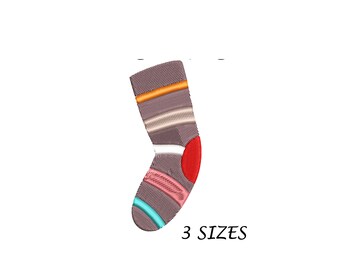 Striped Sock Embroidery Design, Machine Embroidery Design , Digital File , Multi Formats, 3 sizes