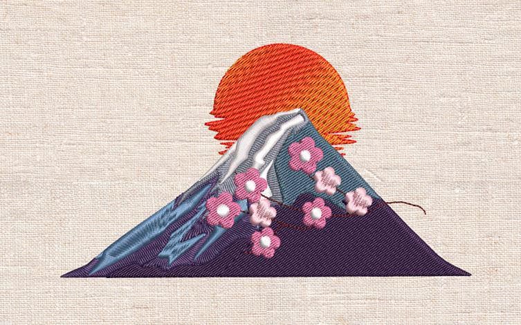 富士山と寺院の手刺繍風景画 富士山刺繍図案：日本の風景（6サイズ、デジタルファイル） - Etsy 日本