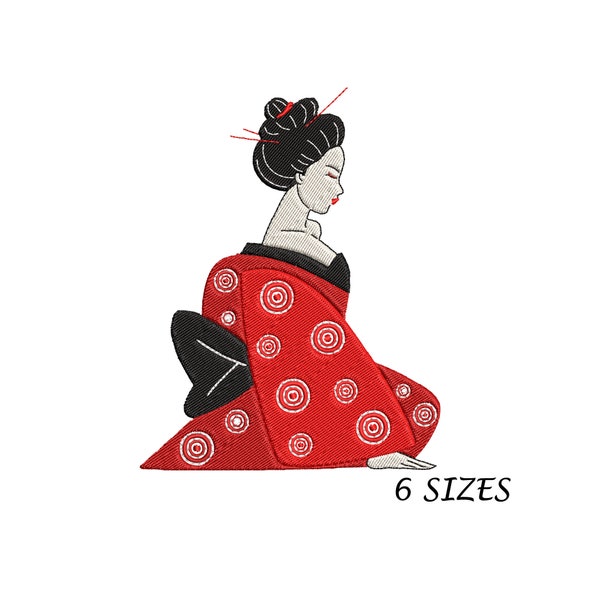 Ceremonial Japanese Geisha Embroidery Design for Machine in 6 Sizes  and  Multi Formats, Instant Download, Embroidery Design, Digital File