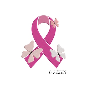 Cancer Ribbon and  Butterflies Embroidery Design, Breast Cancer Awareness Ribbon, Machine Embroidery Design, 6 Sizes Multi Formats