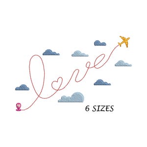 Love Looping Design, Love Plane Clouds Embroidery Design, 6 Sizes Digital File, Machine Embroidery Design, INstant Download, Machine File,