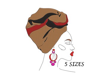 African Woman Line Art Embroidery Design: Multi-Format, 5 Sizes (Instant Download)