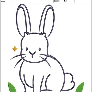 Pu&ograve; includere: Un disegno in bianco e nero di un coniglio seduto con le orecchie dritte. Il coniglio ha una piccola stella sopra la testa ed &egrave; circondato da due foglie verdi. Il design &egrave; intitolato "lapin 8 x 9" ed &egrave; largo 20,32 cm e alto 22,86 cm.