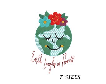 Earth Laughs in Flowers Embroidery Design: Planet Machine Embroidery File (7 Sizes Multi Formats)