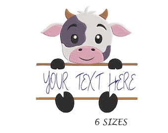 Cow Head Customizable Name Embroidery Design: 6 Sizes (Digital File)
