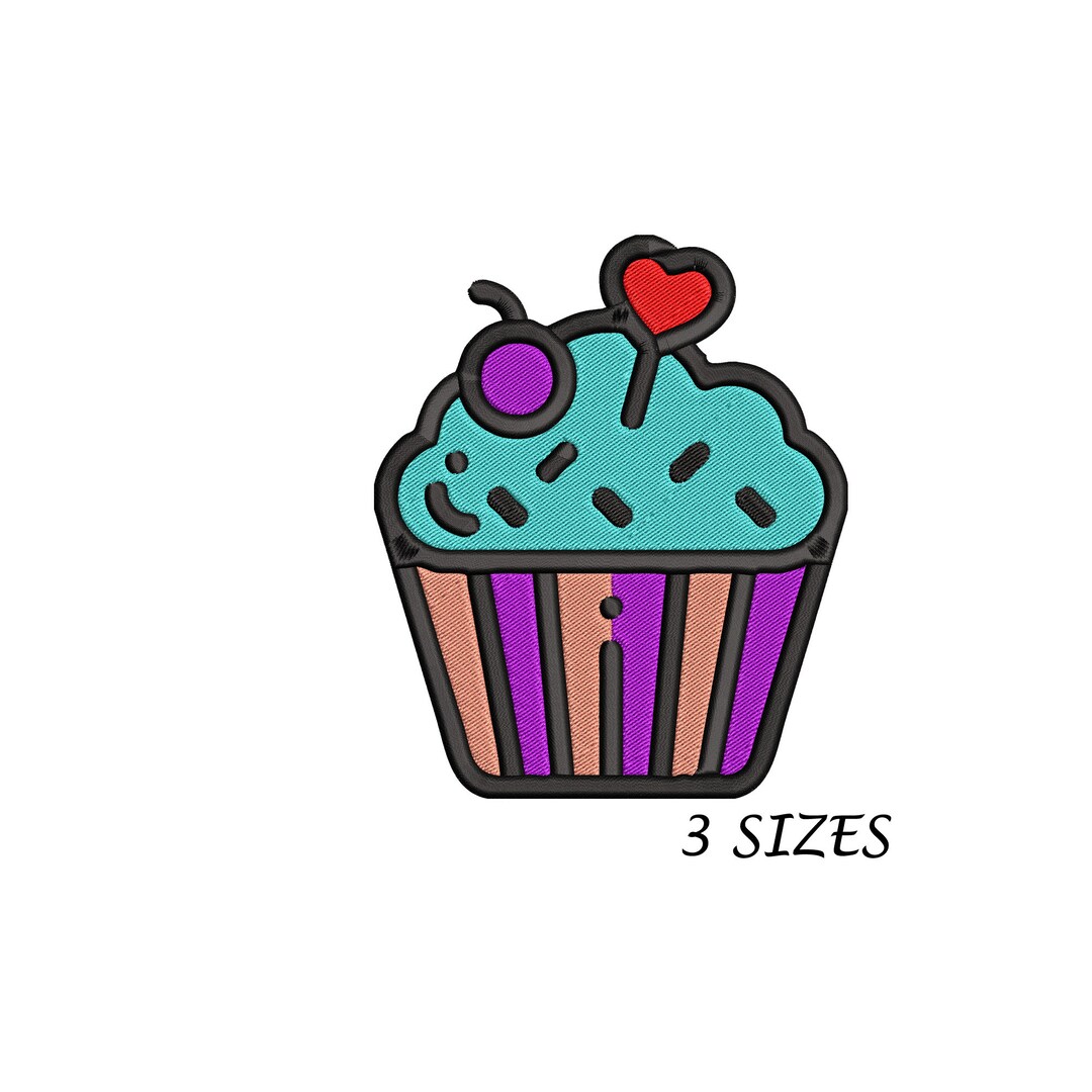 Cupcake Embroidery Design for Machine, Digital File, Multi Formats, 3