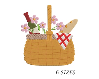 Picnic Basket Embroidery Design: Bread & Wine, 6 Sizes (Digital File)