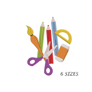 School Supplies Back to School Embroidery Design for Machine, 6 Sizes Digital File, Multi Formats Instant Download,Machine Embroidery Design