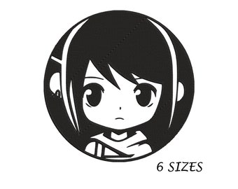 Anime Girl Embroidery Design: Machine Embroidery File (Digital Download, 6 Sizes)
