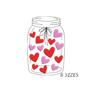 Mason Jar Hearts Embroidery Design: Machine Embroidery File (6 Sizes)