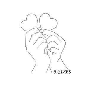 Hands Holding Hearts Line Art Embroidery Design (Digital File, 5 sizes)