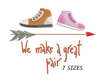 Shoes Pair with Arrow and Heart Embroidery Design, We Make a Great Pair Embroidery Design for Embroidery Machine, 7 Sizes and Multi Formats