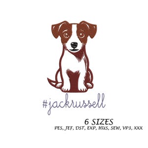 Jack Russell Terrier Embroidery Design, Machine Embroidery Design, 6 Sizes Digital File, Instant Download, Jack Russell Embroidery Design