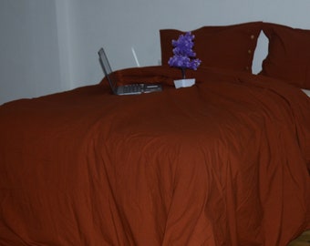 Rote Farbe Leinen Bettbezug in Terrakotta, Stein gewaschen Leinen Bettbezug, natürliche Leinen Bettwäsche mit 2 Kissenbezüge König Königin Bettbezug