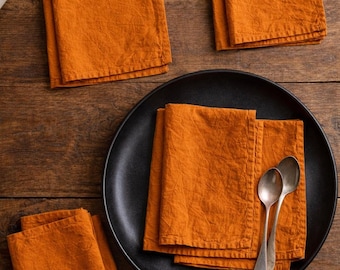 Burnt Orange Stonewashed Linen Napkins – Handmade Organic Table Linens