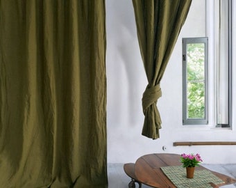 Moosgrüne Farbe langer Leinenvorhang Grünes Leinenfenster Stonewashed Leinenvorhang 2 Panel, Rostiger Leinenvorhang, Grüner Vorhang in benutzerdefinierter Größe