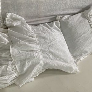 White Linen three ruffle pillowcases,ruffled stone-washed linen PillowCover set,2 matching Pillowcases, custom size, all size available image 3