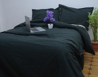Linen 100% Pure Forest Green Duvet Cover/3 PCS Duvet Forest Green Bedding Set/Bedspread king Size/Comforter/Boho Bedding/Quilt