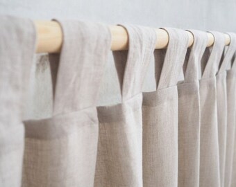 Tab Top Linen Curtain Panel made of MEDIUM LINEN (160 g/m2) / natural linen / homey style / linen drapes