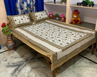 Handmade jaipuriya hand blocked print on double bedsheet