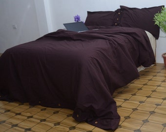 Chocolate Brown Cotton Duvet Cover / Natural Cotton Duvet Cover / Twin Full Double Queen Duvet / Brown Cotton Bedding Set With 2 Pillwcase