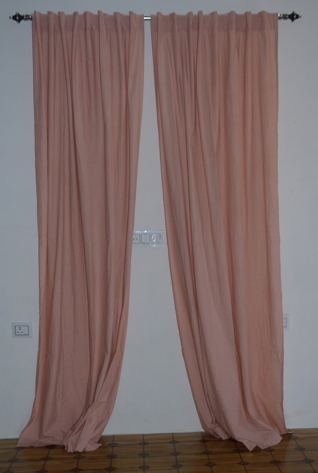Blush Pink Washed Long Linen Curtain/2 Panels Solid Farmhouse and