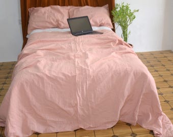 Peach Linen Duvet Cover Set – Soft 100% Cotton Poplin Bedding
