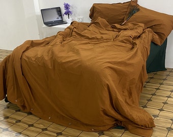 Linen 100% Pure Rust orange duvet cover - washed cotton duvet cover with matching pillow cases / rust orange bedding set / rust bedding set