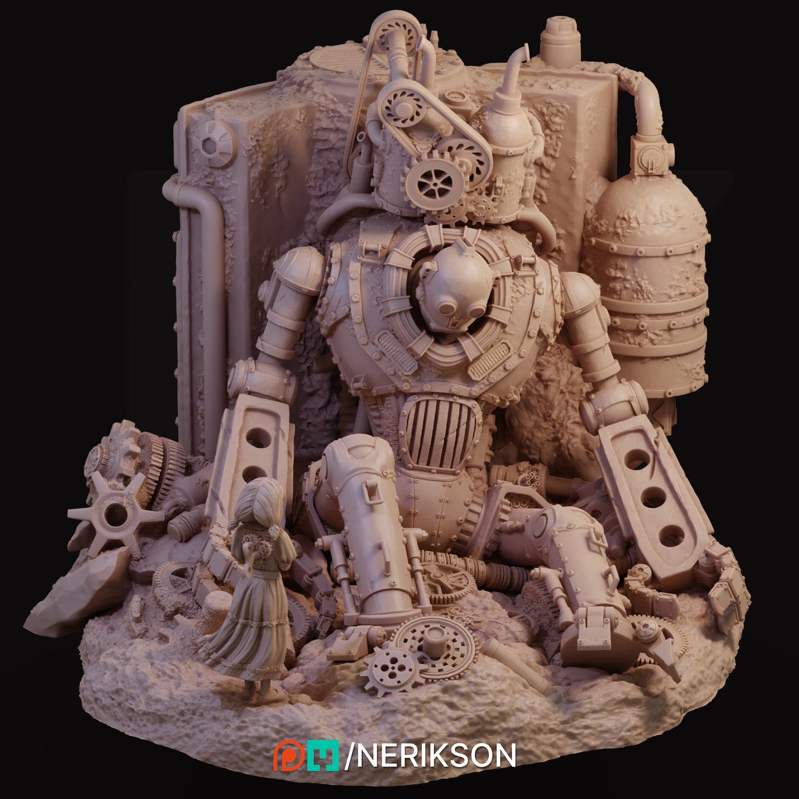 Steampunk Abandoned Robot Diorama | Nerikson | Display Model | 60 Mm ...