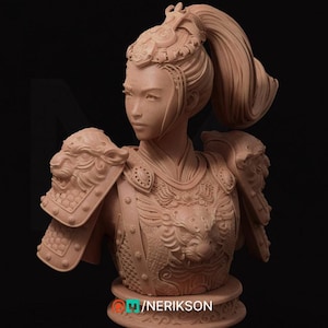Kwan Yen Tiger Warrior Bust: 12k Resin Art Print - Nerikson