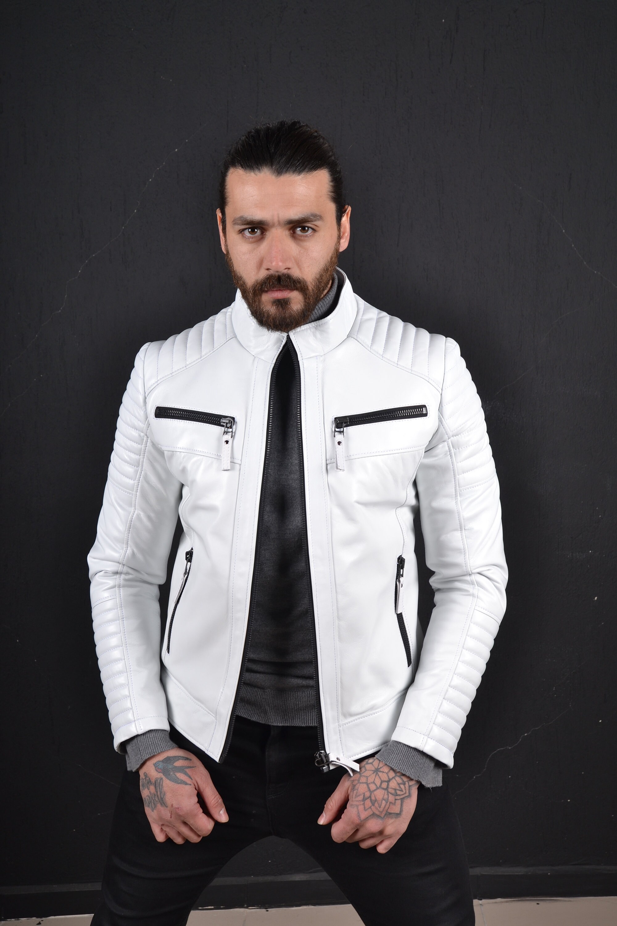 Genuine White Lamb Leather Biker Jacket for Men, Upgrade Your