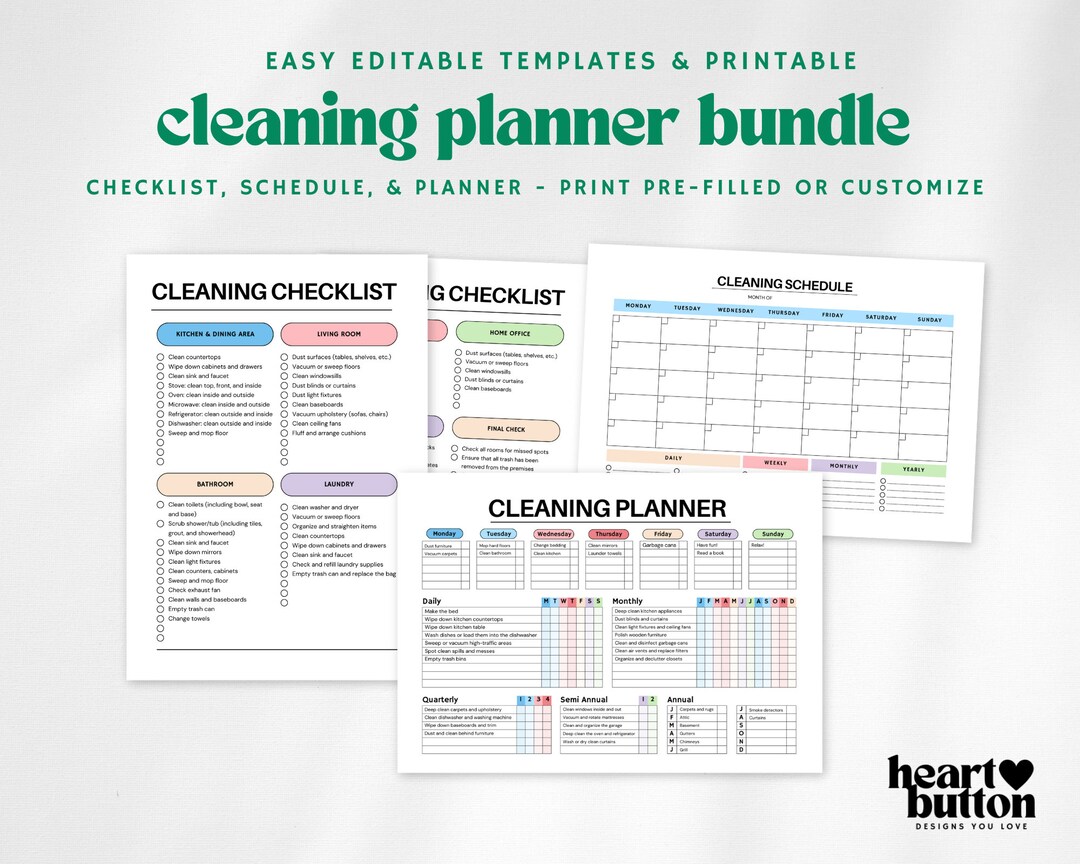 Editable Cleaning Planner Bundle, Checklist, Schedule & Calendar ...